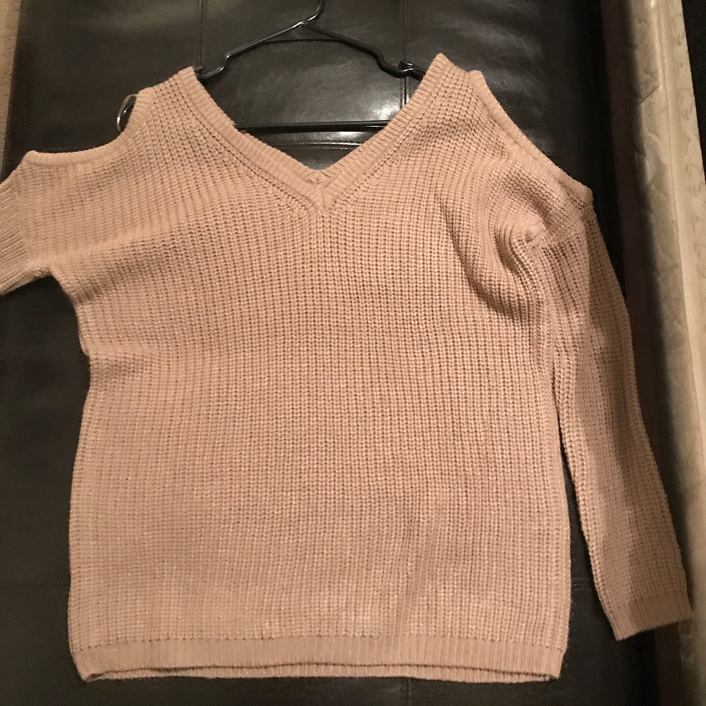 Taupe open shoulder sweater